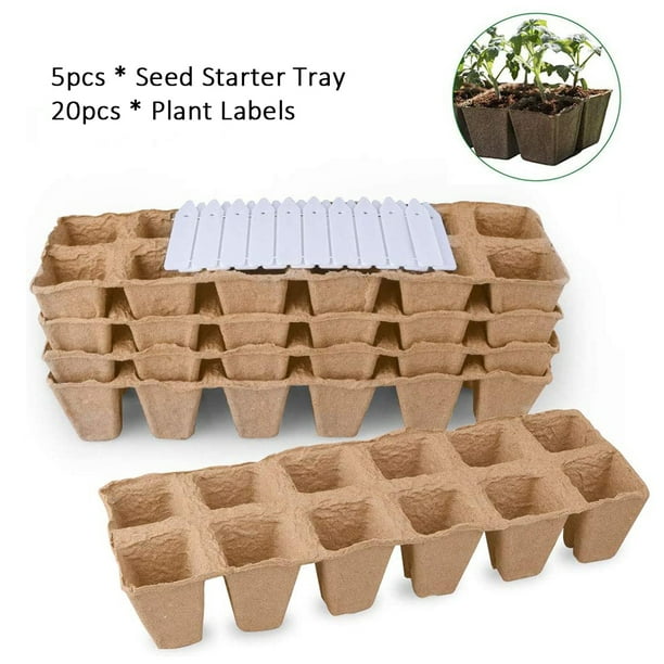 60 Cells Biodegradable Plant Seedling Tray 5pcs Peat Pots Seed Starter Trays